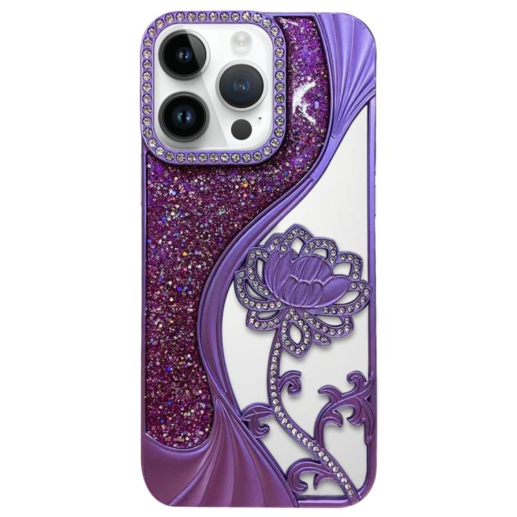 電鍍 TPU 蓮花鏤空雕刻鑽石閃粉手機殼，適用於 iPhone 12 Pro Max、iPhone 12 Pro、iPhone 11 Pro Max、iPhone 11