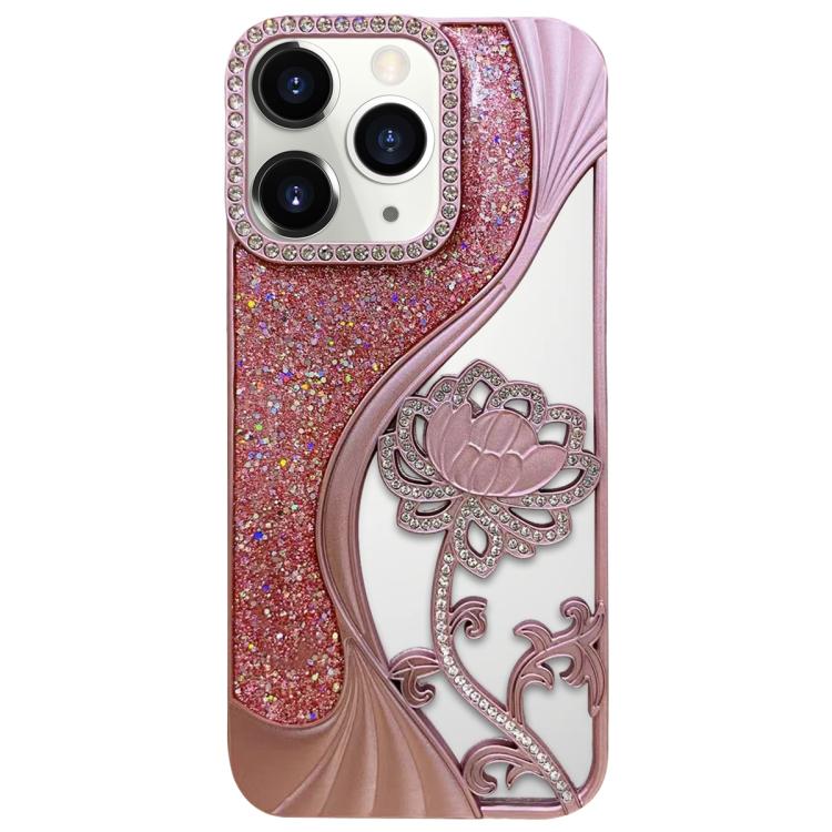 電鍍 TPU 蓮花鏤空雕刻鑽石閃粉手機殼，適用於 iPhone 12 Pro Max、iPhone 12 Pro、iPhone 11 Pro Max、iPhone 11