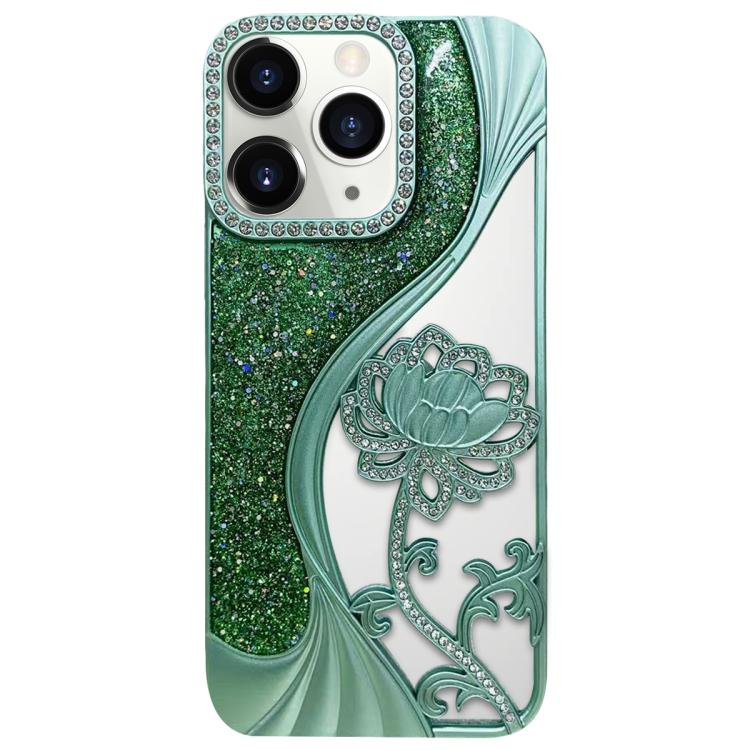 電鍍 TPU 蓮花鏤空雕刻鑽石閃粉手機殼，適用於 iPhone 12 Pro Max、iPhone 12 Pro、iPhone 11 Pro Max、iPhone 11