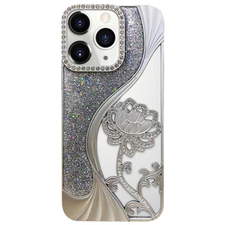 電鍍 TPU 蓮花鏤空雕刻鑽石閃粉手機殼，適用於 iPhone 12 Pro Max、iPhone 12 Pro、iPhone 11 Pro Max、iPhone 11