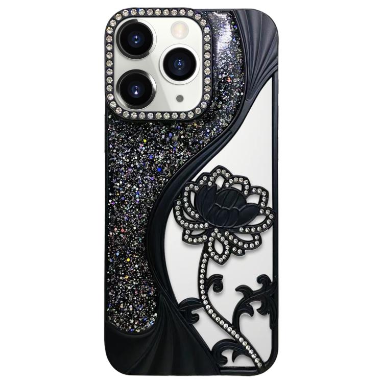 電鍍 TPU 蓮花鏤空雕刻鑽石閃粉手機殼，適用於 iPhone 12 Pro Max、iPhone 12 Pro、iPhone 11 Pro Max、iPhone 11