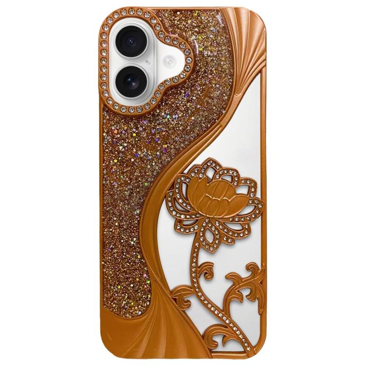 電鍍 TPU 蓮花鏤空雕刻鑽石閃粉手機殼，適用於 iPhone 17 Pro Max、iPhone 17 Pro、iPhone 17、iPhone 16 Pro Max、iPhone 16 Pro、iPhone 16、iPhone 15 Pro Max、iPhone 15 Pro