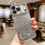 電鍍 TPU 孔雀浮雕鑽石閃粉手機殼附鏡頭保護膜，適用於 iPhone 17 Pro Max、iPhone 17 Pro、iPhone 17、iPhone 16 Pro Max、iPhone 16 Pro、iPhone 16 Plus、iPhone 16、iPhone 15 Pro Max