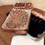 電鍍 TPU 孔雀浮雕鑽石閃粉手機殼附鏡頭保護膜，適用於 iPhone 11