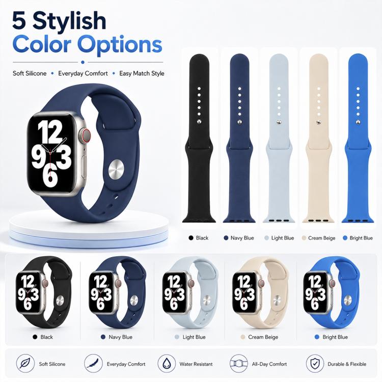 5入裝 xDfind 純色矽膠運動錶帶，適用於 Apple Watch 42 / 44 / 45 / 46 / 49mm，適用於 Apple Watch 38 / 40 / 41 / S11 42mm
