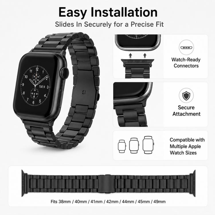 5入裝 xDfind 三珠折疊扣不鏽鋼錶帶，適用於 Apple Watch 42 / 44 / 45 / 46 / 49mm，適用於 Apple Watch 38 / 40 / 41 / S11 42mm
