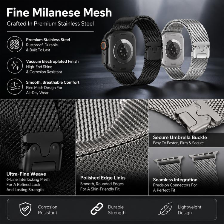 5入裝 xDfind 傘扣米蘭尼斯 + 蝴蝶扣混合錶帶，適用於 Apple Watch 42 / 44 / 45 / 46 / 49mm，適用於 Apple Watch 38 / 40 / 41 / S11 42mm