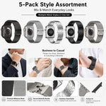 5入裝 xDfind 傘扣米蘭尼斯 + 蝴蝶扣混合錶帶，適用於 Apple Watch 42 / 44 / 45 / 46 / 49mm，適用於 Apple Watch 38 / 40 / 41 / S11 42mm