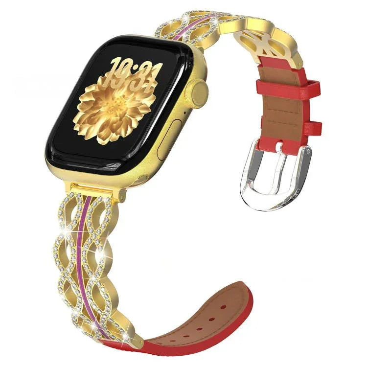 xDfind 鑽石不鏽鋼混合真皮錶帶，適用於 Apple Watch 38 / 40 / 41 / S11 42mm
