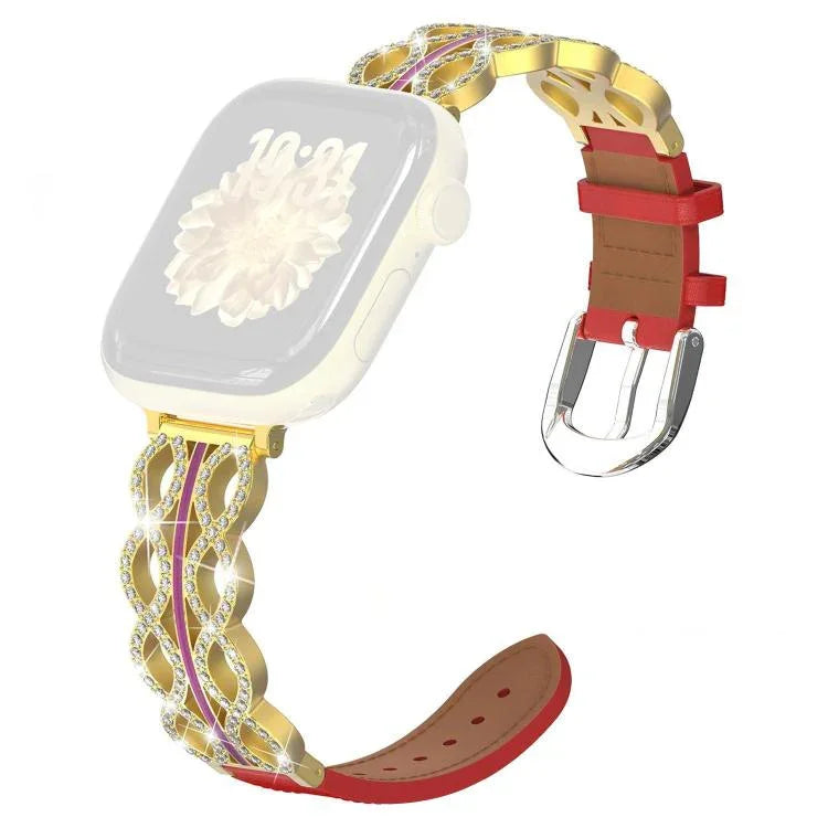 xDfind 鑽石不鏽鋼混合真皮錶帶，適用於 Apple Watch 38 / 40 / 41 / S11 42mm