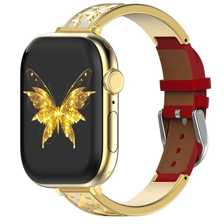 xDfind 蝴蝶不鏽鋼混合真皮錶帶，適用於 Apple Watch 42 / 44 / 45 / 46 / 49mm，適用於 Apple Watch 38 / 40 / 41 / S11 42mm