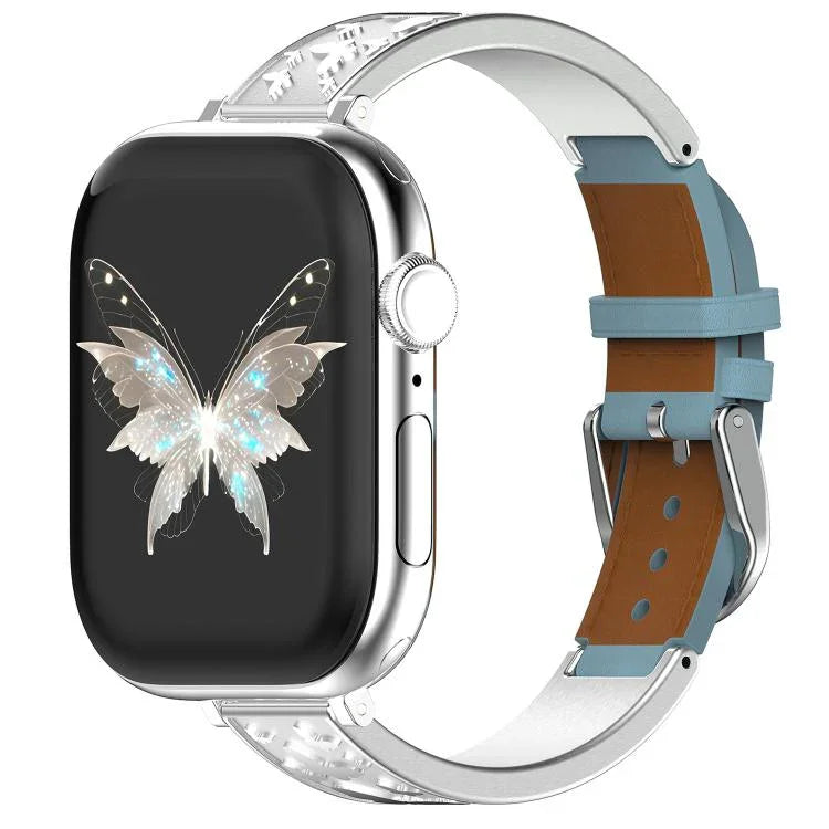xDfind 蝴蝶不鏽鋼混合真皮錶帶，適用於 Apple Watch 42 / 44 / 45 / 46 / 49mm，適用於 Apple Watch 38 / 40 / 41 / S11 42mm