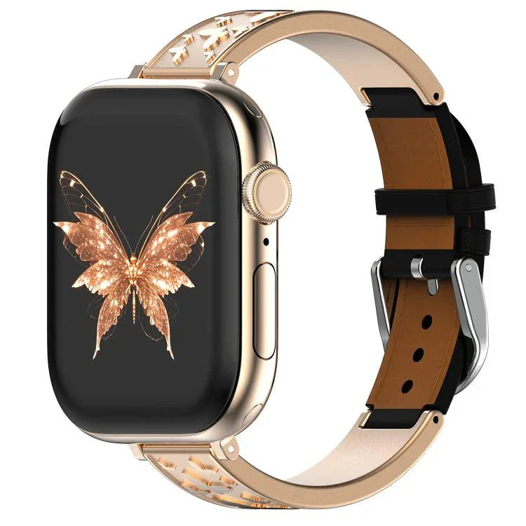 xDfind 蝴蝶不鏽鋼混合真皮錶帶，適用於 Apple Watch 42 / 44 / 45 / 46 / 49mm，適用於 Apple Watch 38 / 40 / 41 / S11 42mm