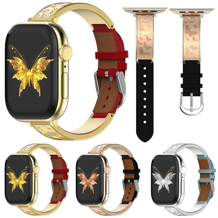 xDfind 蝴蝶不鏽鋼混合真皮錶帶，適用於 Apple Watch 42 / 44 / 45 / 46 / 49mm，適用於 Apple Watch 38 / 40 / 41 / S11 42mm