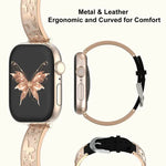 xDfind 蝴蝶不鏽鋼混合真皮錶帶，適用於 Apple Watch 42 / 44 / 45 / 46 / 49mm，適用於 Apple Watch 38 / 40 / 41 / S11 42mm