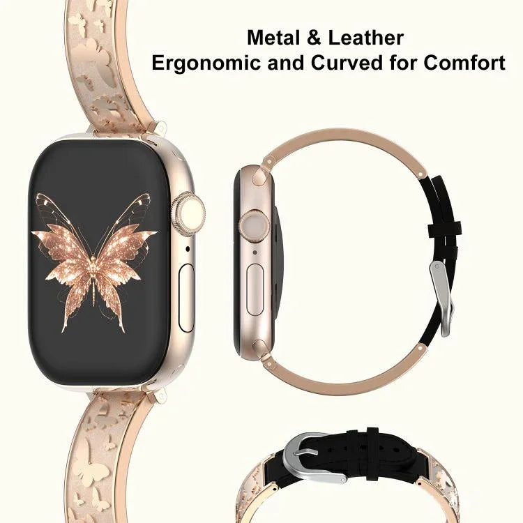 xDfind 蝴蝶不鏽鋼混合真皮錶帶，適用於 Apple Watch 42 / 44 / 45 / 46 / 49mm，適用於 Apple Watch 38 / 40 / 41 / S11 42mm