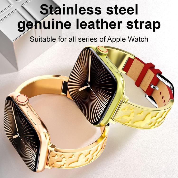 xDfind 蝴蝶不鏽鋼混合真皮錶帶，適用於 Apple Watch 42 / 44 / 45 / 46 / 49mm，適用於 Apple Watch 38 / 40 / 41 / S11 42mm