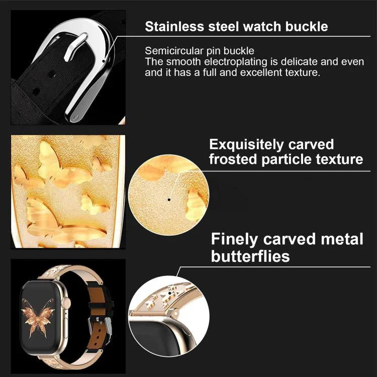 xDfind 蝴蝶不鏽鋼混合真皮錶帶，適用於 Apple Watch 42 / 44 / 45 / 46 / 49mm，適用於 Apple Watch 38 / 40 / 41 / S11 42mm
