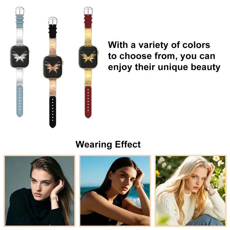 xDfind 蝴蝶不鏽鋼混合真皮錶帶，適用於 Apple Watch 42 / 44 / 45 / 46 / 49mm，適用於 Apple Watch 38 / 40 / 41 / S11 42mm