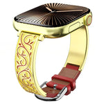 xDfind 復古花紋雕刻不鏽鋼混合真皮錶帶，適用於 Apple Watch 38 / 40 / 41 / S11 42mm