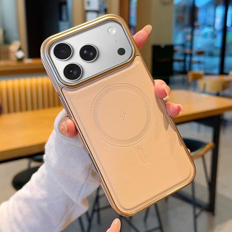 電鍍PC側邊素皮紋理MagSafe手機殼，適用於iPhone 17 Pro Max、iPhone 17 Pro、iPhone 17、iPhone Air、iPhone 16 Pro Max、iPhone 16 Pro、iPhone 16、iPhone 15 Pro Max、iPhone 15 Pro、iPhone 15