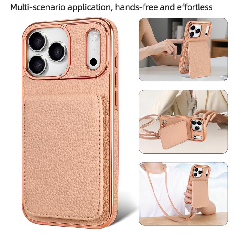 VIETAO荔枝紋錢包PU手機殼附掛繩，適用於iPhone 17 Pro Max、iPhone 17 Pro