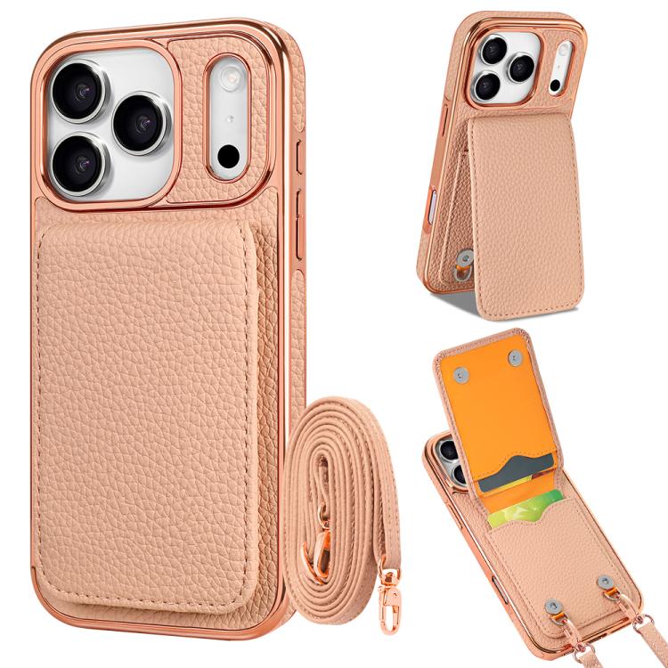 VIETAO荔枝紋錢包PU手機殼附掛繩，適用於iPhone 17 Pro Max、iPhone 17 Pro