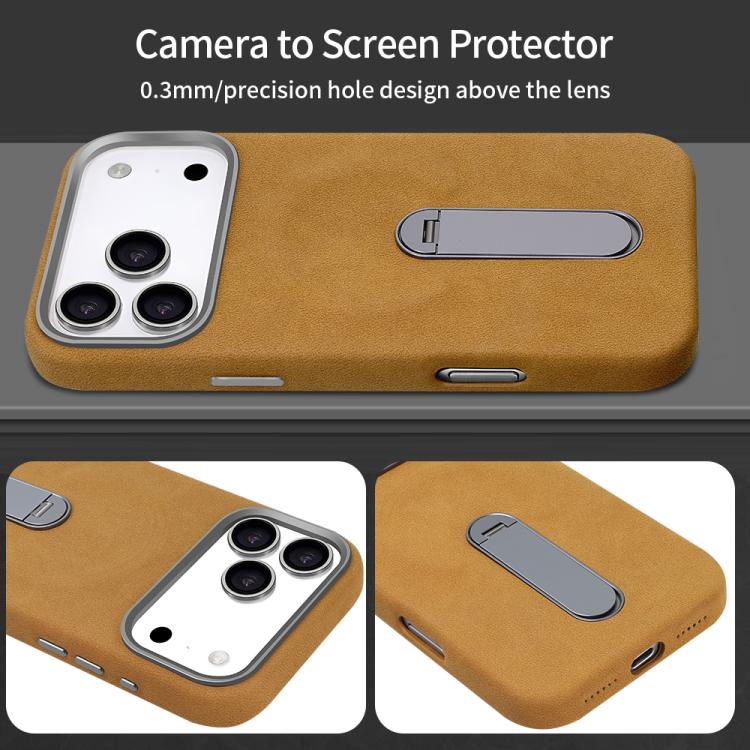 VIETAO麂皮MagSafe PU皮革手機殼附支架，適用於iPhone 17 Pro Max、iPhone 17 Pro、iPhone 17、iPhone Air