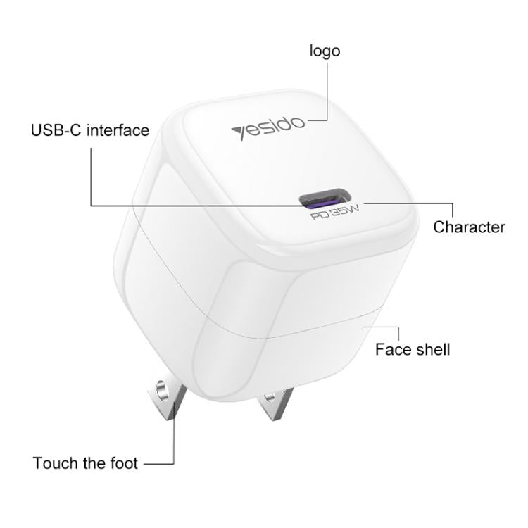 Yesido YC16U PD 35W Type-C 迷你冰塊快充充電器，美規插頭