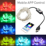 RGB USB LED銅線燈串節日裝飾燈串藍牙手機APP控制，2米20燈，5米50燈，10米100燈，12米120燈，15米150燈，20米200燈