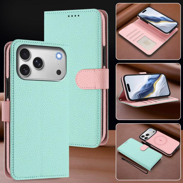 可拆卸荔枝紋磁性側貼素皮手機殼，適用於iPhone 17 Pro Max、iPhone 17 Pro、iPhone 17、iPhone Air、iPhone 16 Pro Max、iPhone 16 Pro、iPhone 16 Plus、iPhone 16