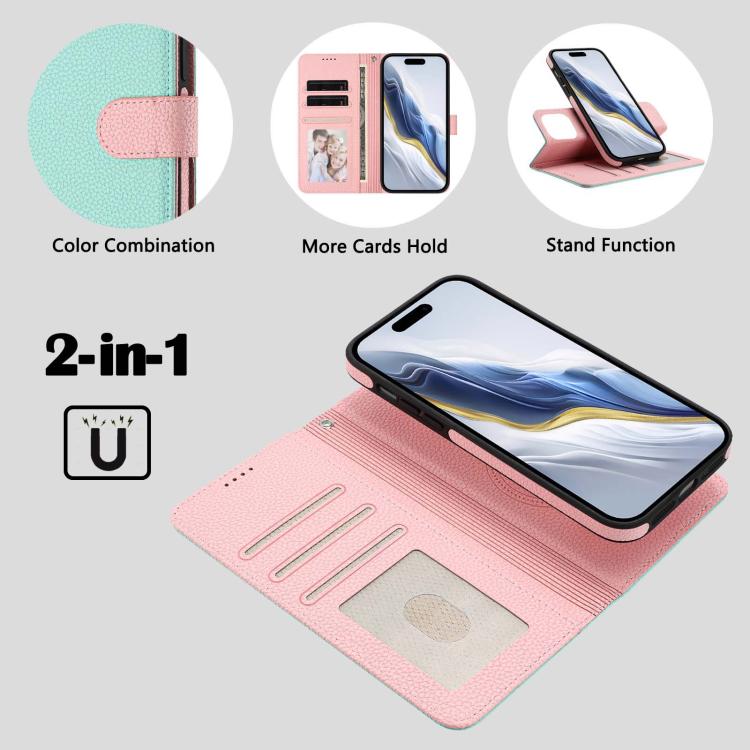 可拆卸荔枝紋磁性側貼素皮手機殼，適用於iPhone 13 Pro Max、iPhone 13 Pro、iPhone 13、iPhone 12 / 12 Pro、iPhone 12 Pro Max、iPhone 11 Pro Max、iPhone 11、iPhone 11 Pro