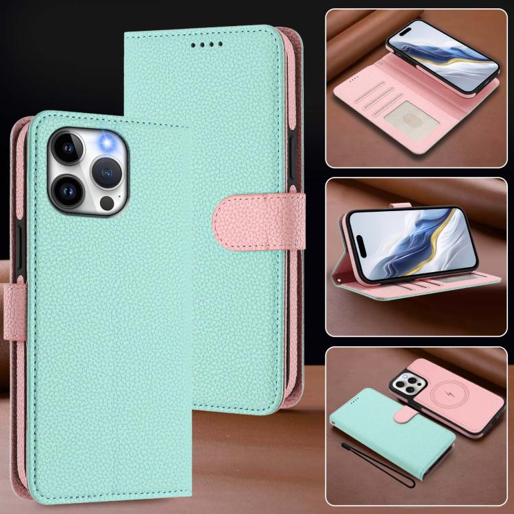 可拆卸荔枝紋磁性側貼素皮手機殼，適用於iPhone 13 Pro Max、iPhone 13 Pro、iPhone 13、iPhone 12 / 12 Pro、iPhone 12 Pro Max、iPhone 11 Pro Max、iPhone 11、iPhone 11 Pro