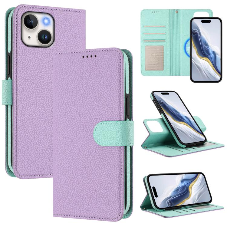 可拆卸荔枝紋磁性側貼素皮手機殼，適用於iPhone 13 Pro Max、iPhone 13 Pro、iPhone 13、iPhone 12 / 12 Pro、iPhone 12 Pro Max、iPhone 11 Pro Max、iPhone 11、iPhone 11 Pro