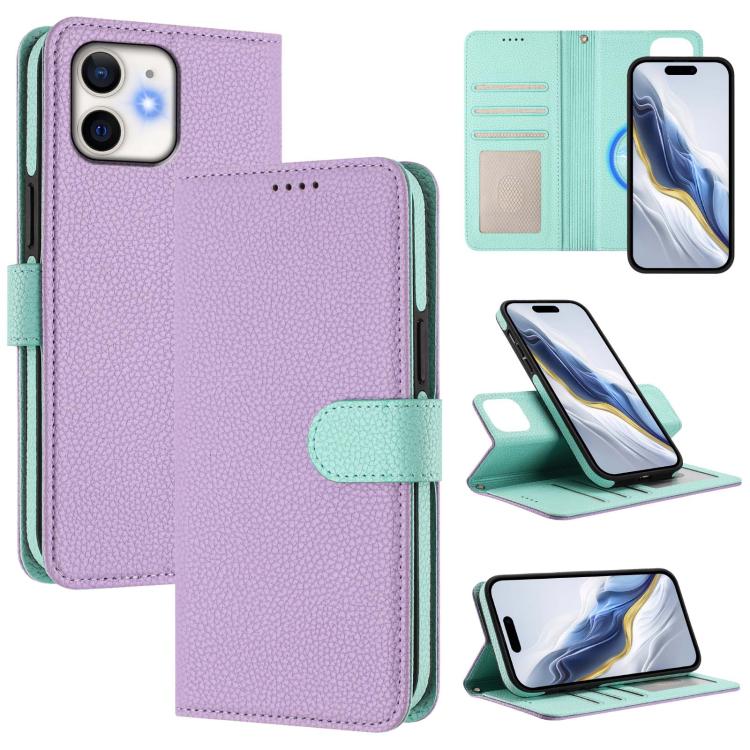 可拆卸荔枝紋磁性側貼素皮手機殼，適用於iPhone 13 Pro Max、iPhone 13 Pro、iPhone 13、iPhone 12 / 12 Pro、iPhone 12 Pro Max、iPhone 11 Pro Max、iPhone 11、iPhone 11 Pro