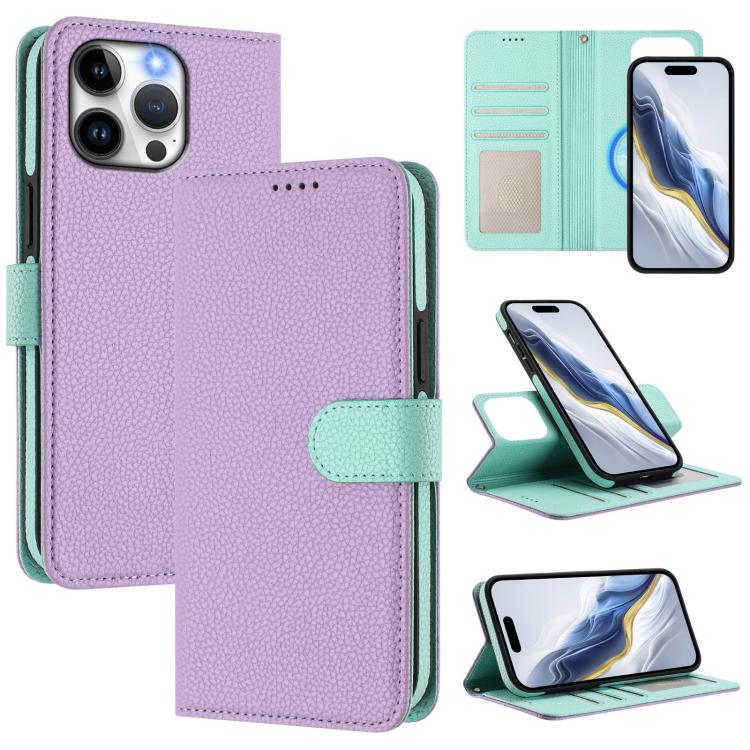 可拆卸荔枝紋磁性側貼素皮手機殼，適用於iPhone 13 Pro Max、iPhone 13 Pro、iPhone 13、iPhone 12 / 12 Pro、iPhone 12 Pro Max、iPhone 11 Pro Max、iPhone 11、iPhone 11 Pro