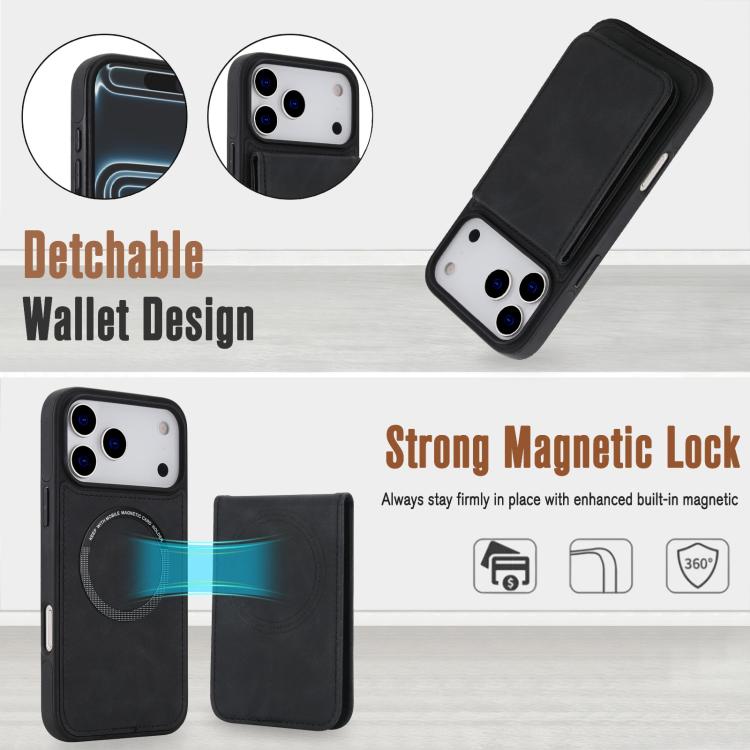 YM030 復古仿皮磁吸可拆式錢包手機殼，適用於 iPhone 17 Pro Max，適用於 iPhone 17 Pro