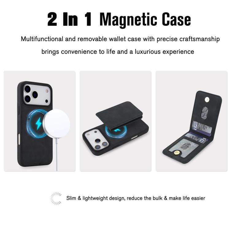 YM030 復古仿皮磁吸可拆式錢包手機殼，適用於 iPhone 17 Pro Max，適用於 iPhone 17 Pro