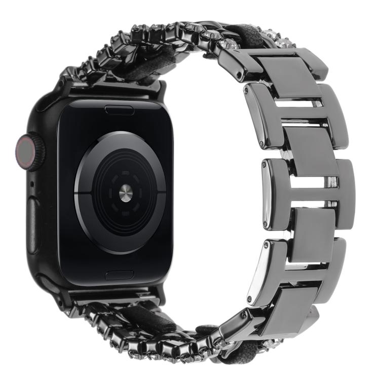 鑽石素皮金屬錶帶，適用 Apple Watch 46mm / 49mm / 45mm / 44mm，適用 Apple Watch 42mm / 41mm / 40mm / 38mm