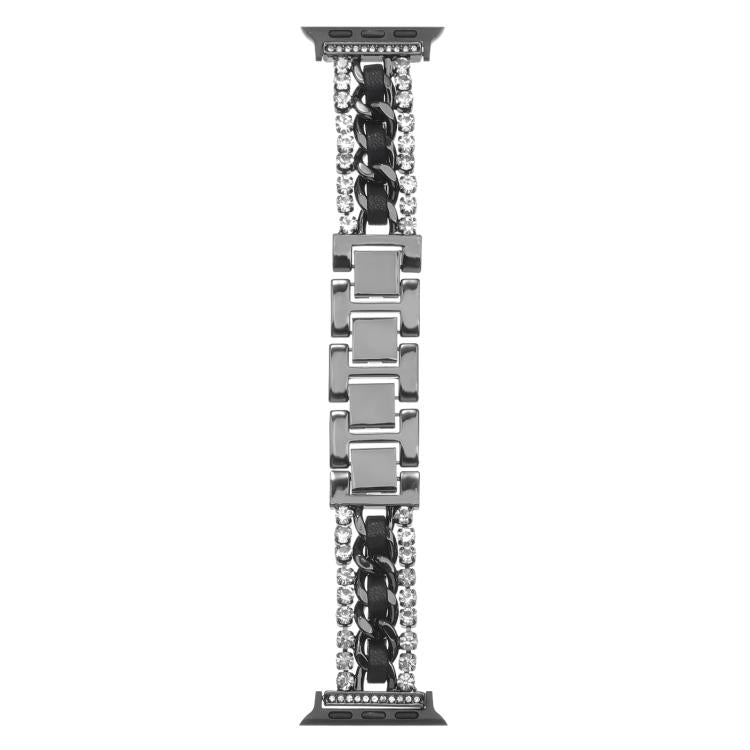 鑽石素皮金屬錶帶，適用 Apple Watch 46mm / 49mm / 45mm / 44mm，適用 Apple Watch 42mm / 41mm / 40mm / 38mm