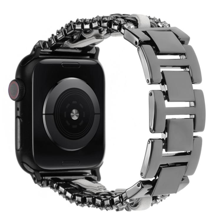 鑽石素皮金屬錶帶，適用 Apple Watch 46mm / 49mm / 45mm / 44mm，適用 Apple Watch 42mm / 41mm / 40mm / 38mm
