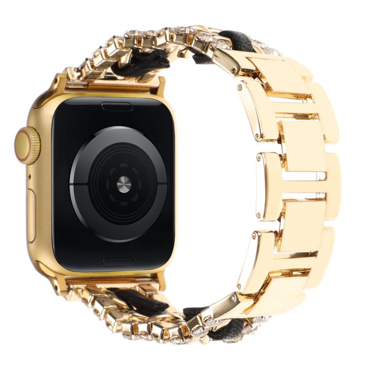 鑽石素皮金屬錶帶，適用 Apple Watch 46mm / 49mm / 45mm / 44mm，適用 Apple Watch 42mm / 41mm / 40mm / 38mm