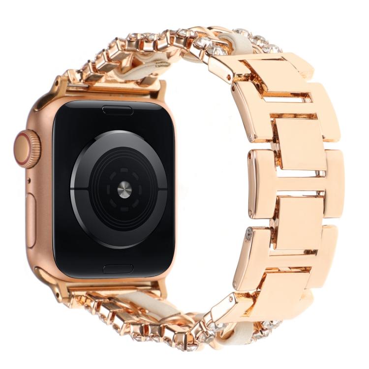 鑽石素皮金屬錶帶，適用 Apple Watch 46mm / 49mm / 45mm / 44mm，適用 Apple Watch 42mm / 41mm / 40mm / 38mm