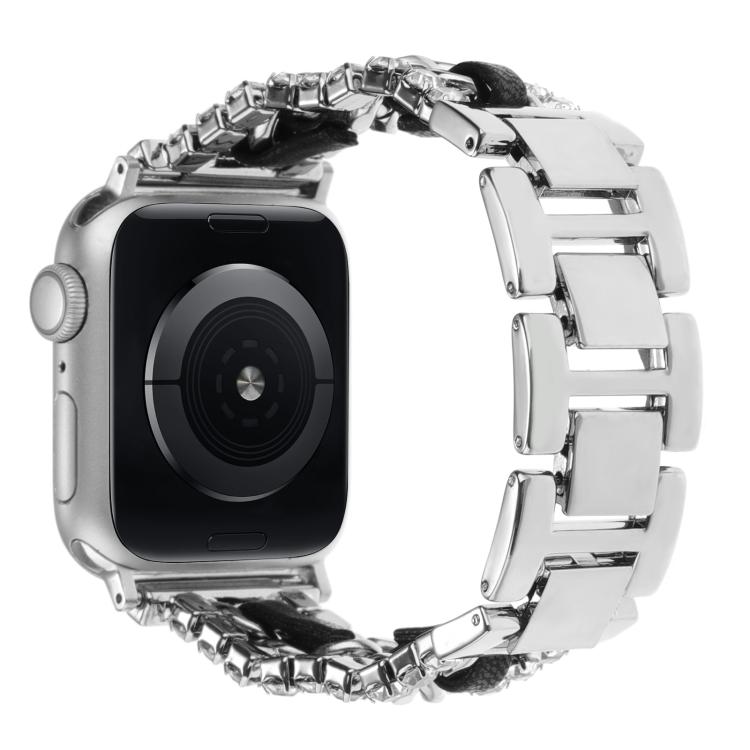 鑽石素皮金屬錶帶，適用 Apple Watch 46mm / 49mm / 45mm / 44mm，適用 Apple Watch 42mm / 41mm / 40mm / 38mm