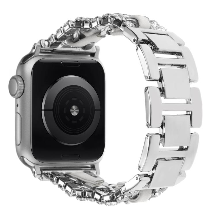 鑽石素皮金屬錶帶，適用 Apple Watch 46mm / 49mm / 45mm / 44mm，適用 Apple Watch 42mm / 41mm / 40mm / 38mm