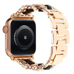 鑽石素皮金屬錶帶，適用 Apple Watch 46mm / 49mm / 45mm / 44mm，適用 Apple Watch 42mm / 41mm / 40mm / 38mm