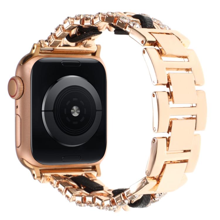 鑽石素皮金屬錶帶，適用 Apple Watch 46mm / 49mm / 45mm / 44mm，適用 Apple Watch 42mm / 41mm / 40mm / 38mm