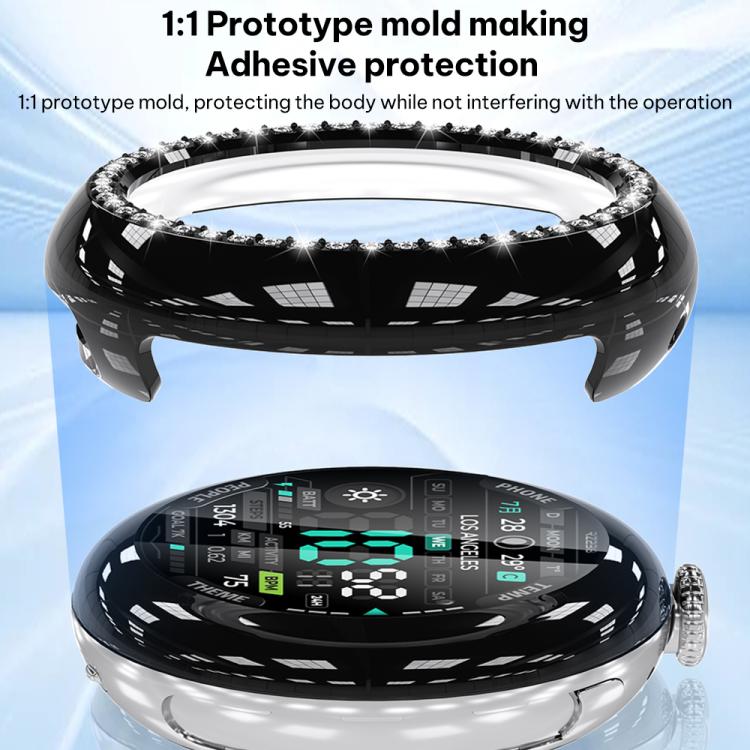 xDfind 單排鑽石鏤空 PC 手錶保護殼，適用於 Google Pixel Watch 4 / Watch 3 45mm，適用於 Google Pixel Watch 4 / 3 / 2 / 1 41mm