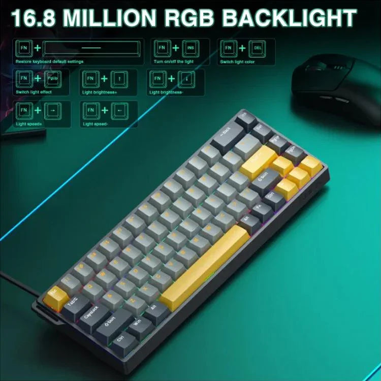 AULA WIN68HE MAX 版 68 鍵 RGB 有線鍵盤，WIN68HE 深+淺+黃詠春磁軸