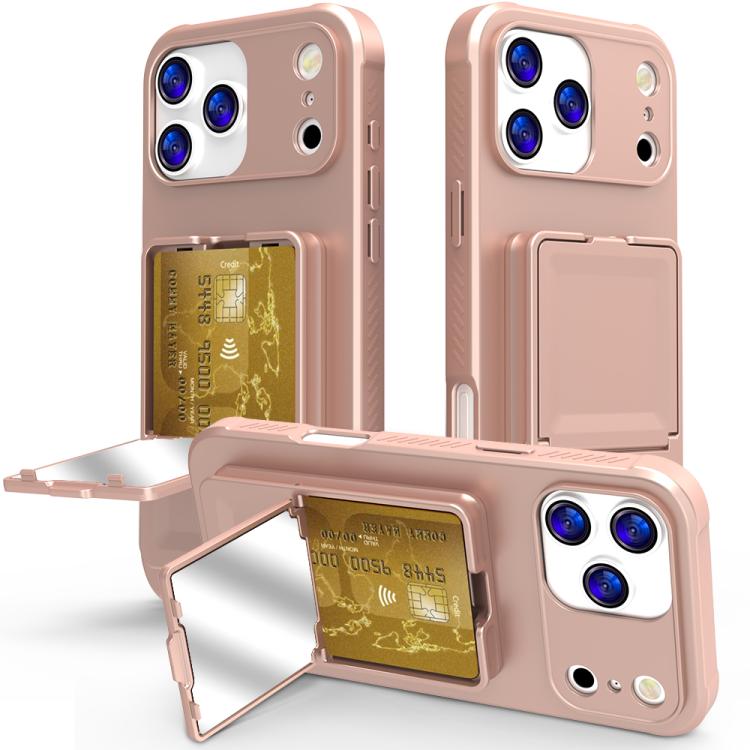 皮膚觸感 TPU 隱藏鏡面卡包手機殼，附支架，適用於 iPhone 17 Pro Max、iPhone 17 Pro、iPhone 17、iPhone Air